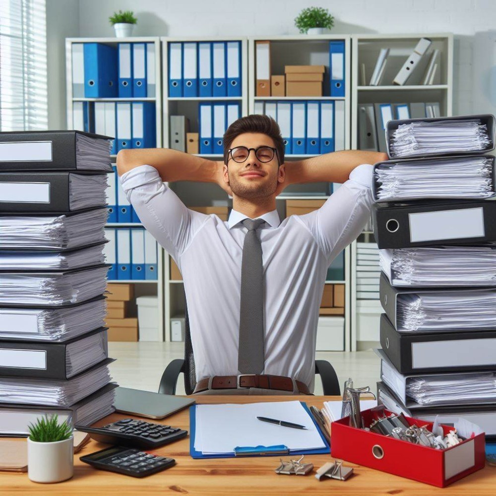 Man sitting at a desk next to a stack of books