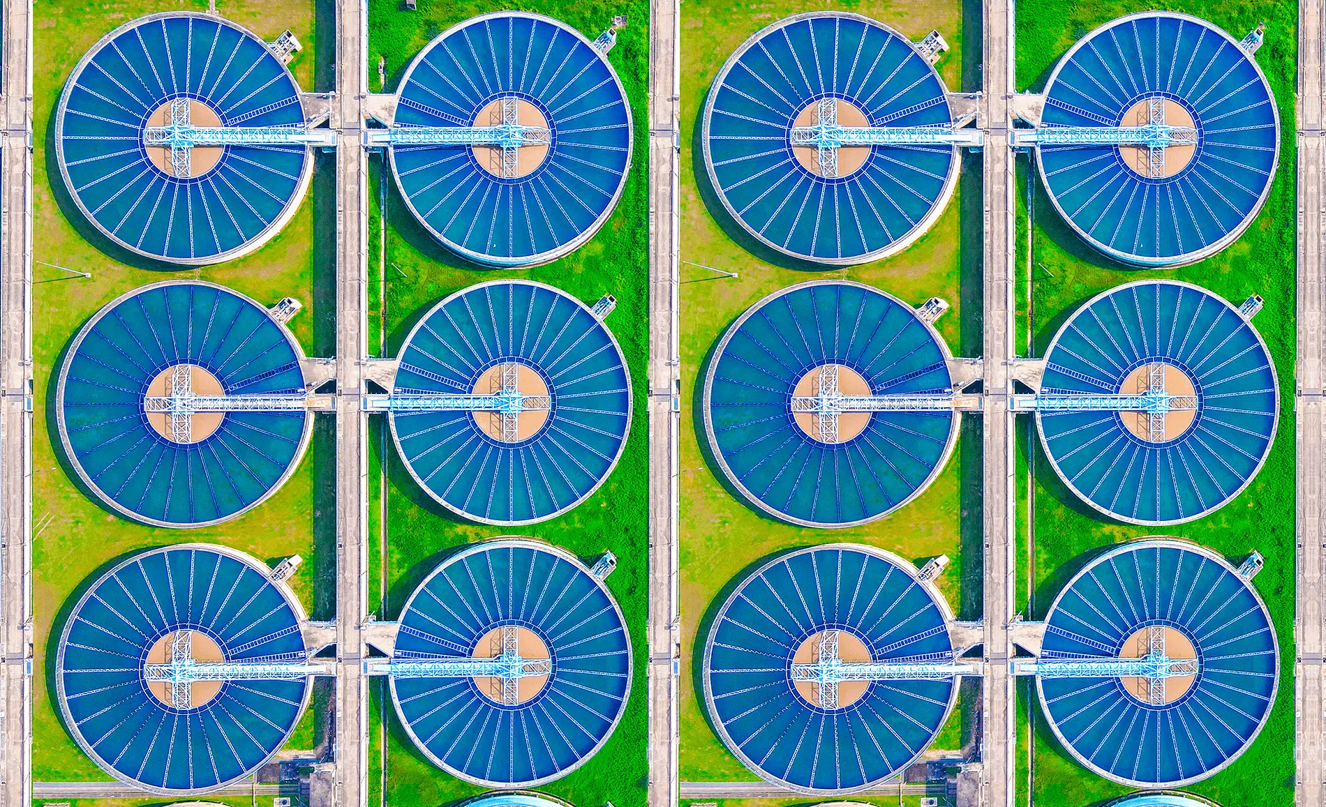 Aerial view of water treatment tanks