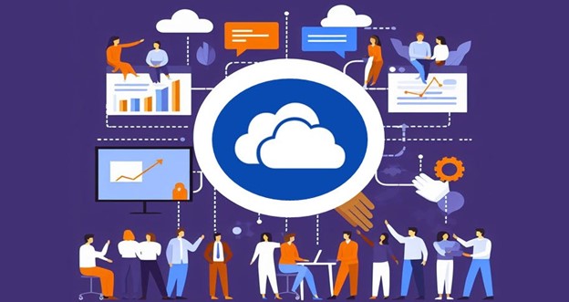 Illustration of a cloud-connected office