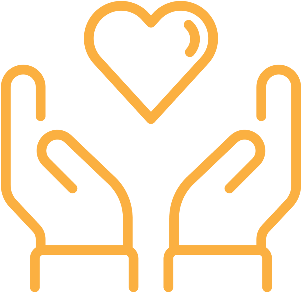 Hands holding a heart icon